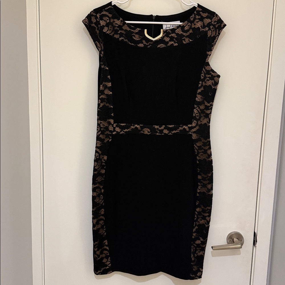 Joseph Ribkoff Black and Gold Midi Dress